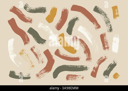 Japandi peint des lignes ondulées de coup de pinceau. Formes de squiggles organiques vectorielles dessinées à la main. Jeu d'éléments de griffonnage linéaires pour pinceau. Terre cuite et terre de sauge Illustration de Vecteur
