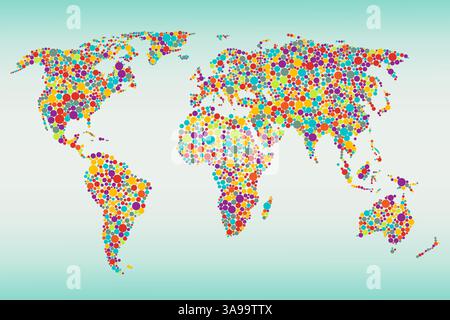 Carte du monde à points multicolores. Changement de couleurs facile Illustration de Vecteur