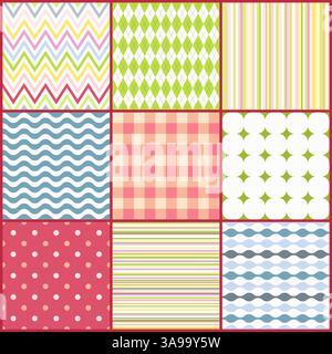 Ensemble de neuf motifs colorés sans couture. Illustration vectorielle Illustration de Vecteur