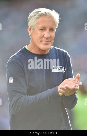 22 octobre 2017 - East Rutherford, New Jersey, U. S - PETE CARROLL, entraîneur-chef des Seahawks de Seattle, est vu avant le match au MetLife Stadium à East Rutherford New Jersey Seattle bat New York 24 à 7 (crédit image : © Brooks von Arx via ZUMA Wire) Banque D'Images