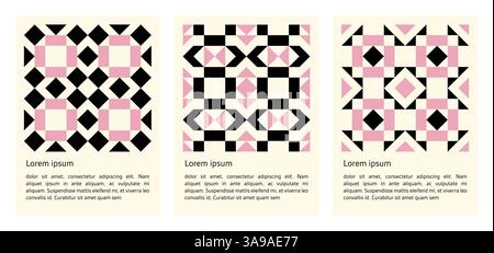 ensemble de mosaïque abstraite géométrique formes noires affiche de motif, collection d'éléments sans couture faite de triangles et de carrés, forme d'éléments de pixel, moderne Illustration de Vecteur