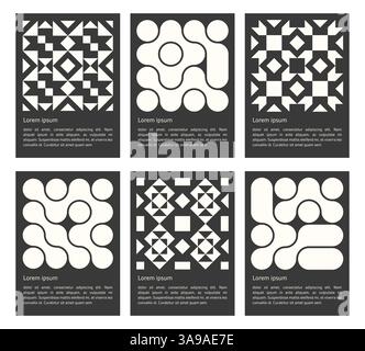 ensemble de mosaïque abstraite géométrique et de points de cercle connectés liquides formes noires affiche de modèle, éléments sans couture forme des éléments pixels, design moderne Illustration de Vecteur