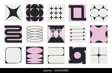 Ensemble de formes géométriques néomodernes. Brutalisme, futuriste, memphis pattern ackground. Collection de brutalisme noir, formes abstraites géométriques. Moderne Illustration de Vecteur