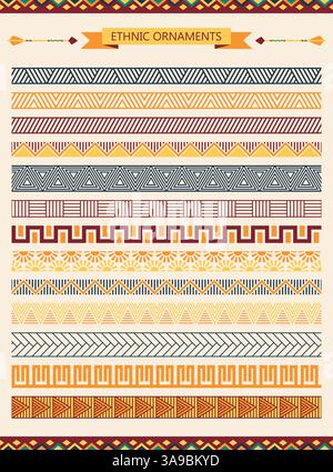 Ornements sans couture ethnique et brosses de motif. Ensemble de vecteurs Illustration de Vecteur
