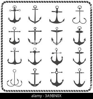 Jeu de seize ancres dessinées à la main. Illustration vectorielle Illustration de Vecteur