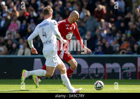 Toulouse, France. 30 mars 2025. Ludovic Ajorque de Brest lors du match de championnat de France de Ligue 1 entre Toulouse FC et stade Brestois 29 (Brest) le 30 mars 2025 au stade de Toulouse, France - photo Nathan Barange/DPPI crédit : DPPI Media/Alamy Live News Banque D'Images