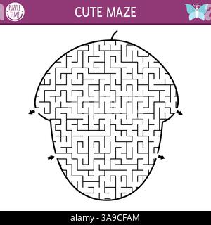 Labyrinthe géométrique en forme d'Acorn pour les enfants. Forêt ou labyrinthe de jardin. Activité imprimable préscolaire. Jeu de jardin de fées de bois pour les enfants. Scie naturelle Illustration de Vecteur
