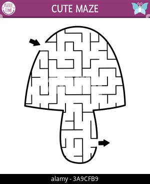 Labyrinthe géométrique en forme de champignon pour les enfants. Forêt ou labyrinthe de jardin. Activité imprimable préscolaire. Jeu de jardin de fées de bois pour les enfants. Nature s Illustration de Vecteur