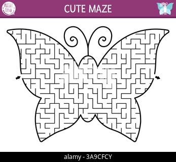 Labyrinthe géométrique en forme de papillon pour les enfants. Labyrinthe d'insectes de forêt ou de jardin. Activité imprimable préscolaire avec papillon de nuit. Jeu de jardin de fées Woodland pour Illustration de Vecteur