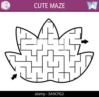 Labyrinthe géométrique en forme de fleur de nénuphar pour les enfants. Forêt ou labyrinthe de jardin. Activité imprimable préscolaire. Jeu de jardin de fées de bois pour les enfants. Illustration de Vecteur