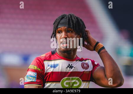 Wigan, Angleterre. 30 mars 2025. Junior Nesemba de Wigan Warriors. Wigan, Angleterre. 30 mars 2025. Betfred Super League Rugby Round 6 - Wigan Warriors vs Salford Red Devils au Brick Community Stadium. Crédit James Giblin crédit : James Giblin/Alamy Live News Banque D'Images