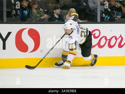 21 septembre 2017 : les Golden Knights de Vegas quittent l'aile William Carrier (28 ans) en action lors du match de hockey dans la LNH entre les Golden Knights de Vegas et les Sharks de San Jose au SAP Center de San Jose, EN CALIFORNIE. Les Sharks mènent les Golden Knights 4-0 à la fin de la deuxième période. Damon Tarver/Cal Sport Media(image de crédit : &copy ; Damon Tarver/CSM via ZUMA Wire) Banque D'Images