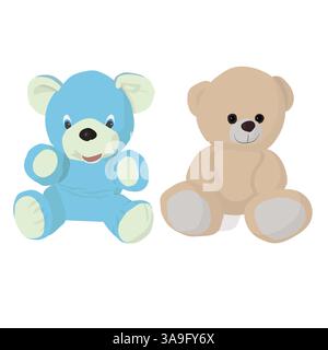 Couple de mignons ours en peluche. Illustration vectorielle isolée sur fond blanc. Illustration de Vecteur