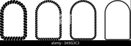 Ensemble de cadres de corde en arc. Bordures de corde ou de fil, de ficelle ou d'arche de jute isolées sur fond blanc. Vignettes pour photos ou miroirs en thème maritime ou nautique. Illustration graphique vectorielle. Illustration de Vecteur