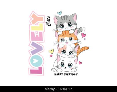 Illustration vectorielle, chatons heureux avec des coeurs Illustration de Vecteur