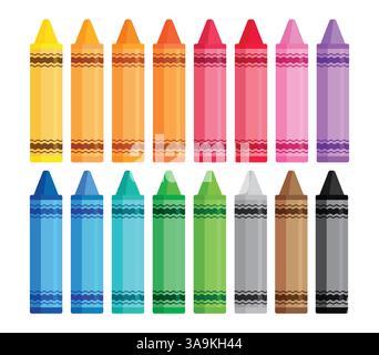 Ensemble de cliparts de crayons colorés. Éléments de crayons de cire d'école pour les étudiants et les élèves dessinant le matériel d'art collection clipart en couleur arc-en-ciel dessiné à la main Illustration de Vecteur