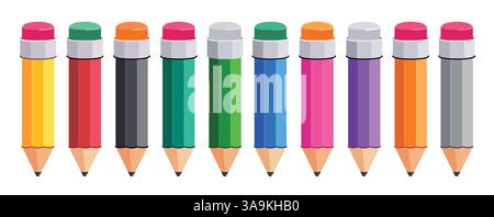 Ensemble de cliparts de dessin coloré au crayon. Collection d'art clip crayon multicolore pour école et bureau plat dessiné à la main matériel d'art pictogramme éducatif Illustration de Vecteur