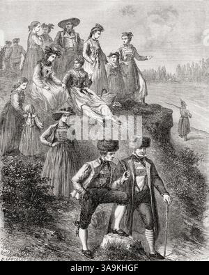 Robe typique des gens de Baden, sud de l'Allemagne, 19ème siècle. De Paris à Bucarest, conférences géographiques de M. V. Duruy, 1860. En vedette dans le Tour du monde, publié en 1861. Banque D'Images