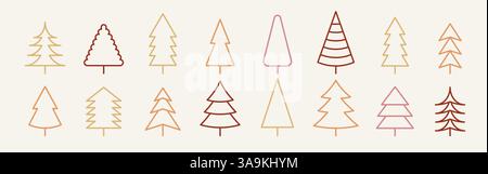Collection d'icône de ligne mince géométrique tendance de sapin ou de pin Illustration de Vecteur