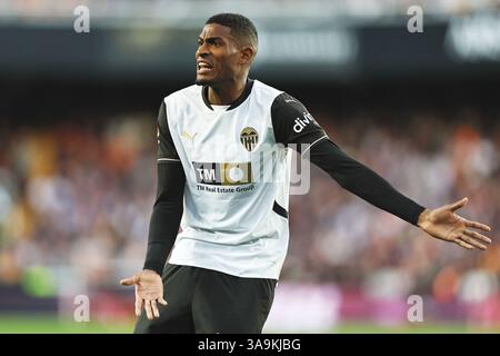 Valencia, Espagne. 30 mars 2025. Cristian Mosquera (Valencia) Football/Football : Espagnol 'LaLiga EA Sports' match entre Valencia CF 1-0 RCD Mallorca à l'Estadio de Mestalla à Valence, Espagne . Crédit : Mutsu Kawamori/AFLO/Alamy Live News Banque D'Images