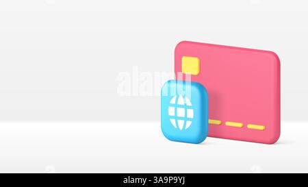 Carte de débit bancaire financière bannière de paiement sans numéraire globale copie espace illustration vectorielle. Achat en ligne transaction bancaire de financement numérique e Illustration de Vecteur