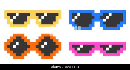 Lunettes de soleil stylisées 8 bits pixel d'été lumineux. Illustration de Vecteur