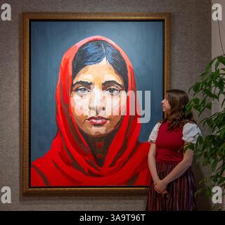 Bonhams, Londres, Royaume-Uni. 31 mars 2025. Bonhams 20th/21st Century Art sale a lieu les 2 et 3 avril. Les faits saillants de la vente d'une journée (3 avril) incluent : Zara Muse (née en 1971), Malala Yousafzai, 2019, estimation de £8 000-12,000. Crédit : Malcolm Park/Alamy Live News Banque D'Images