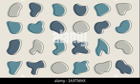 Ensemble de blobs noirs aléatoires abstraits isolés sur blanc. Formes organiques. Éléments de forme liquide simples collectio. Impression vectorielle Illustration de Vecteur