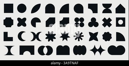 Set, collection de formes géométriques. Ensemble tendance avec des formes de style différent. Bauhaus, futuriste, memphis. ensemble de formes bauhaus noires, géométriques Illustration de Vecteur