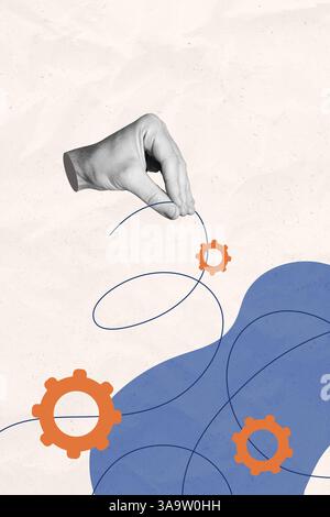 Croquis image de tendance illustration montage collage 3D de l'emploi professionnel d'entreprise d'embauche de main tenir la ligne de corde de roue dentée optimisation de l'organisation Banque D'Images