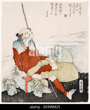 Hokusai. Autoportrait en tant que pêcheur de l'artiste japonais ukiyo-e de l'époque d'Edo Katsushika Hokusai (vers 1760-1849), gravure sur bois à l'encre et couleur sur papier, 1835 Banque D'Images