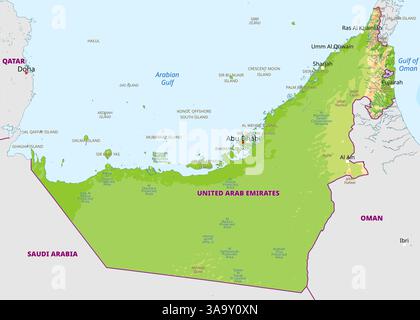 Carte politique physique des Émirats arabes Unis Illustration de Vecteur