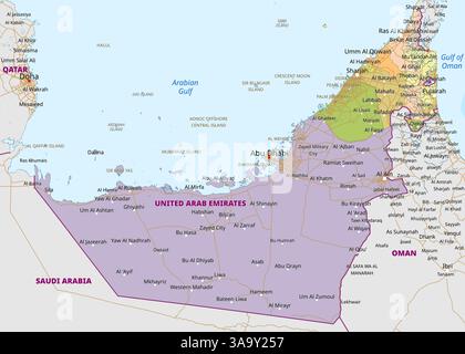 Carte politique des Émirats arabes Unis Illustration de Vecteur