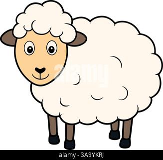 Mouton blanc moelleux avec illustration vectorielle de sabots noirs. Illustration de Vecteur