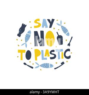Dites non à la bannière de concept de mot en plastique Illustration de Vecteur