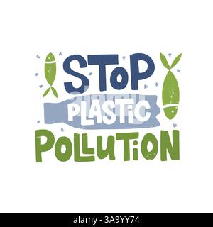 Arrêter la bannière de concept de mot de pollution plastique Illustration de Vecteur