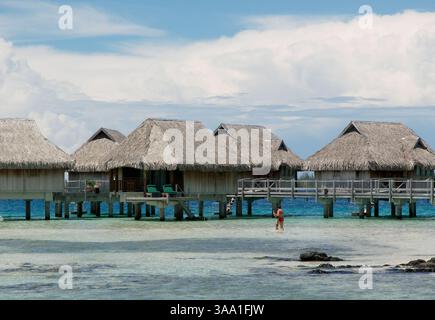 15 mars 2006 ; Bora Bora, TAHITI ; L'hôtel Sofitel Motu est situé sur un îlot privé (motu) face à la plage principale de Bora Bora avec une vue exceptionnelle sur le lagon et l'île principale. La station dispose d'une belle plage de sable blanc et de coraux, avec de l'eau immaculée pour la baignade et certains des meilleurs snorkeling à Bora Bora. L'hôtel met l'accent sur l'intimité et l'intimité luxueuse avec seulement 30 bungalows 'deluxe' situés sur l'eau ou sur le flanc d'une colline luxuriante surplombant la plage de sable, chacun d'eux bénéficiant d'une vue panoramique imbattable. Crédit obligatoire : photo de Rick Giase/ZUMA Press. (©) Co Banque D'Images