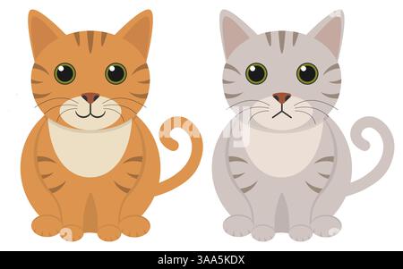 Une adorable illustration de deux charmants chats de dessin animé, un orange et un gris, parfait pour les amoureux des animaux Illustration de Vecteur