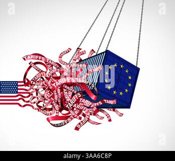 UE et États-Unis confusion tarifaire et US Union européenne Tarifs concept commercial comme politique économique confuse comme incertitude de guerre commerciale américaine et Banque D'Images