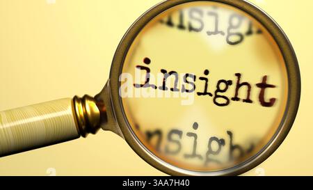 Aperçu sous loupe. Analyse et inspection approfondies des connaissances. En examinant de plus près Insight. Examen du concept d'Insight Banque D'Images