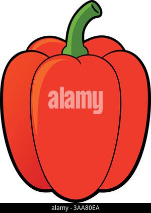Illustration de poivron rouge avec tige verte. Illustration de Vecteur