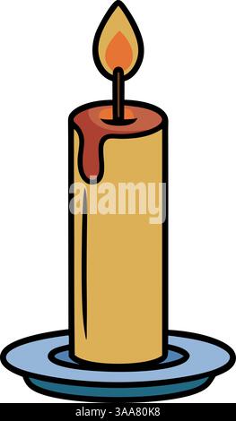 Bougie allumée avec illustration de cire fondante. Illustration de Vecteur