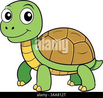 Illustration de bande dessinée de tortue verte heureuse. Illustration de Vecteur
