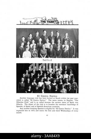 Le South High Yearbook 1920 conserve les souvenirs de l'année scolaire 1919-1920 en documentant le corps étudiant, les équipes sportives, les clubs et les professeurs, et en offrant une fenêtre sur la vie éducative et culturelle de l'époque, en particulier les contributions des étudiants et enseignants afro-américains. Banque D'Images