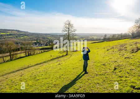 La Darenth Valley et Shoreham Kent depuis les collines au-dessus du village Banque D'Images