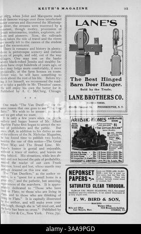 Keith's Magazine, publié par Walter J. Keith en 1902, présente douze numéros avec des conceptions de maisons, des plans d'étage, des photographies et des coûts de construction. Le magazine couvre également la construction de maisons, la décoration intérieure et l'aménagement paysager, avec des publicités pour les matériaux de construction et l'ameublement de maison. Certains numéros présentent des conceptions pour les écoles et les églises. Banque D'Images