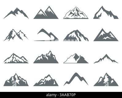 Ensemble de seize formes de montagne vectorielles pour les logos. Logo de camping montagne, étiquettes de voyage, badges d'escalade ou de randonnée Illustration de Vecteur
