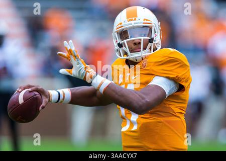 07 novembre 2015 : Joshua Dobbs #11 des volontaires du Tennessee se réchauffe avant le match de football de la NCAA entre les volontaires de l'Université du Tennessee et les Gamecocks de Caroline du Sud au Neyland Stadium de Knoxville, TN Tim Gangloff/CSM(crédit image : © photographe :Tim Gangloff/CSM via ZUMA Wire) Banque D'Images