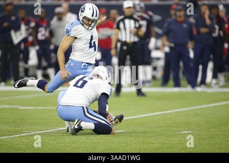 17 janvier 2013 - Houston, TEXAS, USA - le kicker Ryan Succop (4) des Titans du Tennessee à leur match à Houston, Texas. Les Texans de Houston battent les Titans du Tennessee 20-6. (Crédit image : © David McIntyre via ZUMA Wire) Banque D'Images