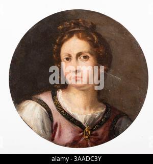 Imperiale Grammatica - Ritratto di donna Olio su tavola tonda parchettata, diam. Banque D'Images